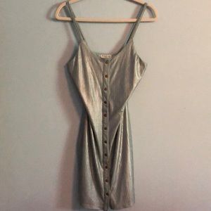 Shiny blue and green dress.